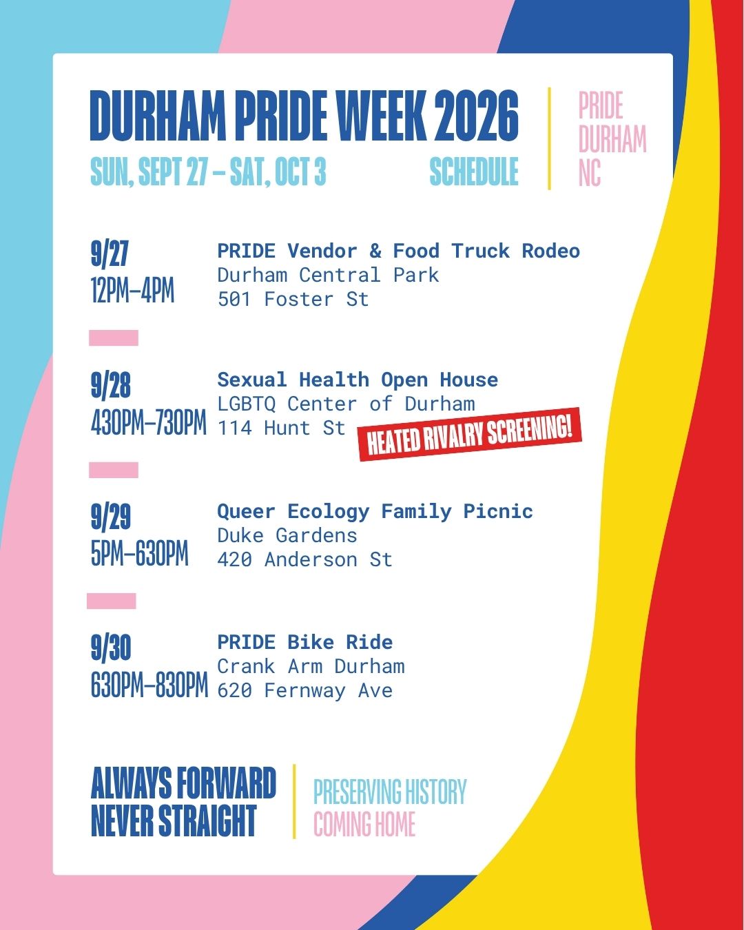 Pride 2026_Durham Pride WeekFall Schedule